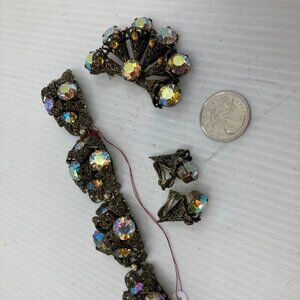Vtg CZECHO ? GERMANY ? 1940 filigree earrings brooch bracelet set
